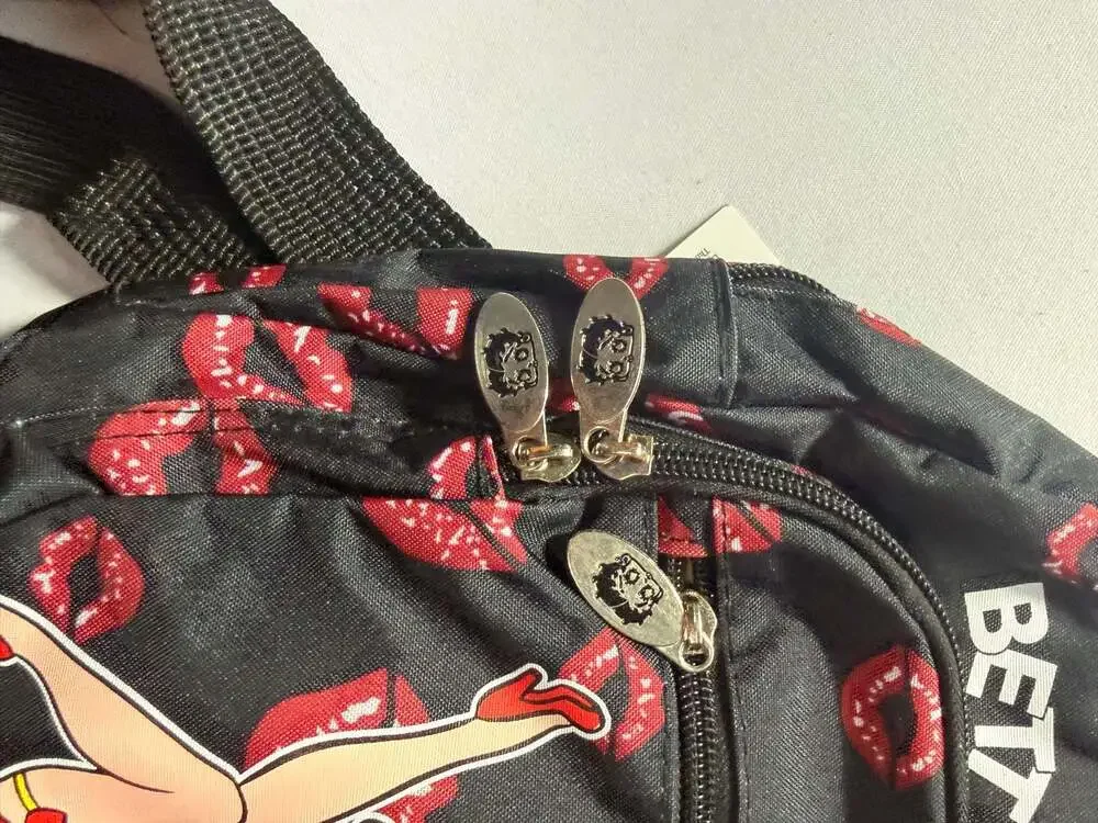 Betty Boop Mini Backpack Black with Lips Print and Leg Graphic